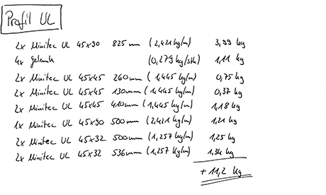 Gewichtsberechnung: Profil UL